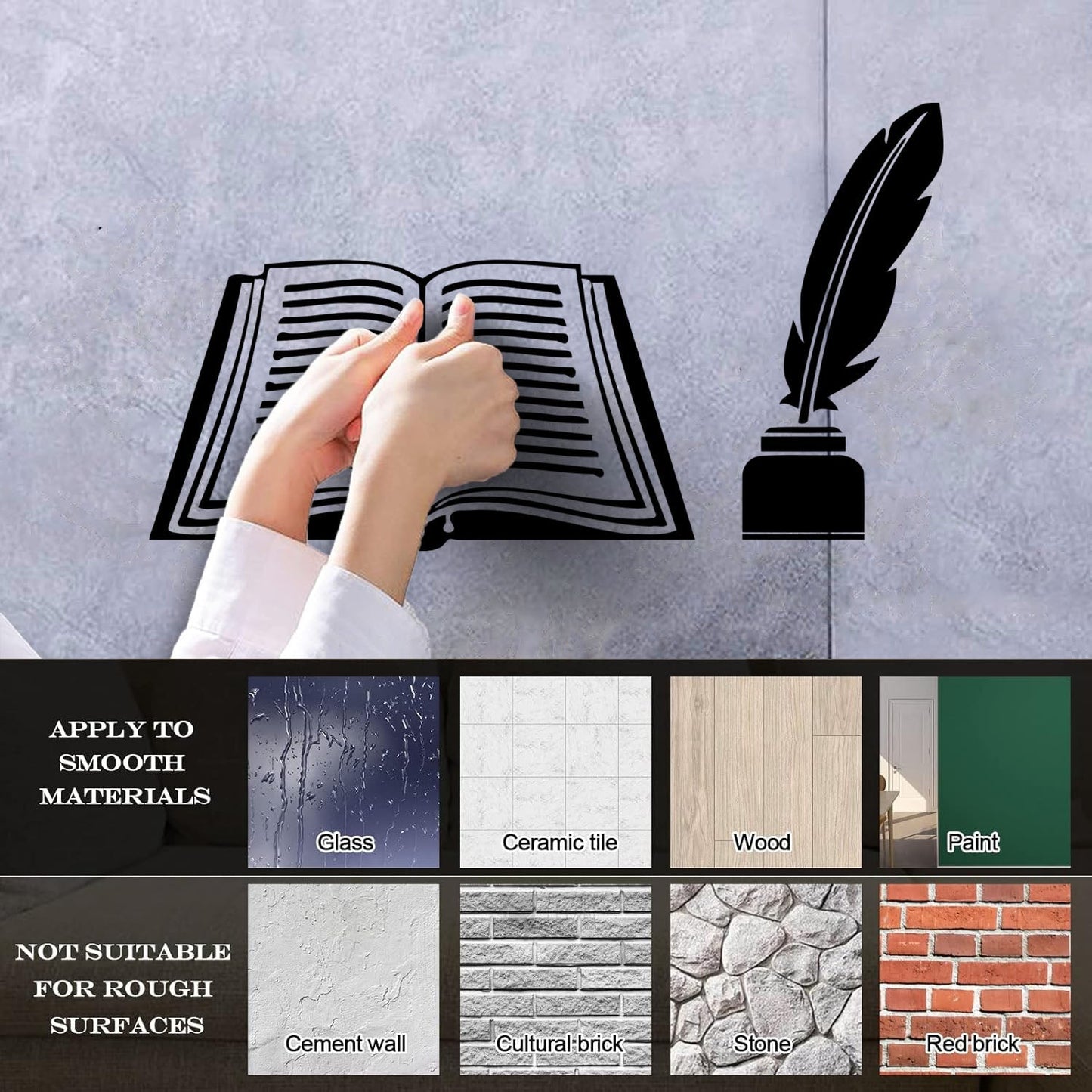 Book Feather Bookstore Bookworm School Science Lettering Decals Personalized Customization