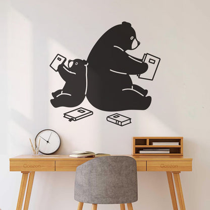 Cartoon Animals Bears Reading Books Engraving Decals Waterproof