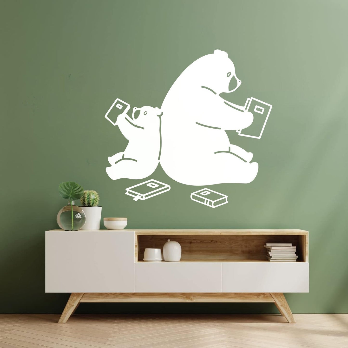 Cartoon Animals Bears Reading Books Engraving Decals Waterproof