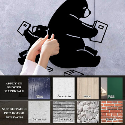 Cartoon Animals Bears Reading Books Engraving Decals Waterproof