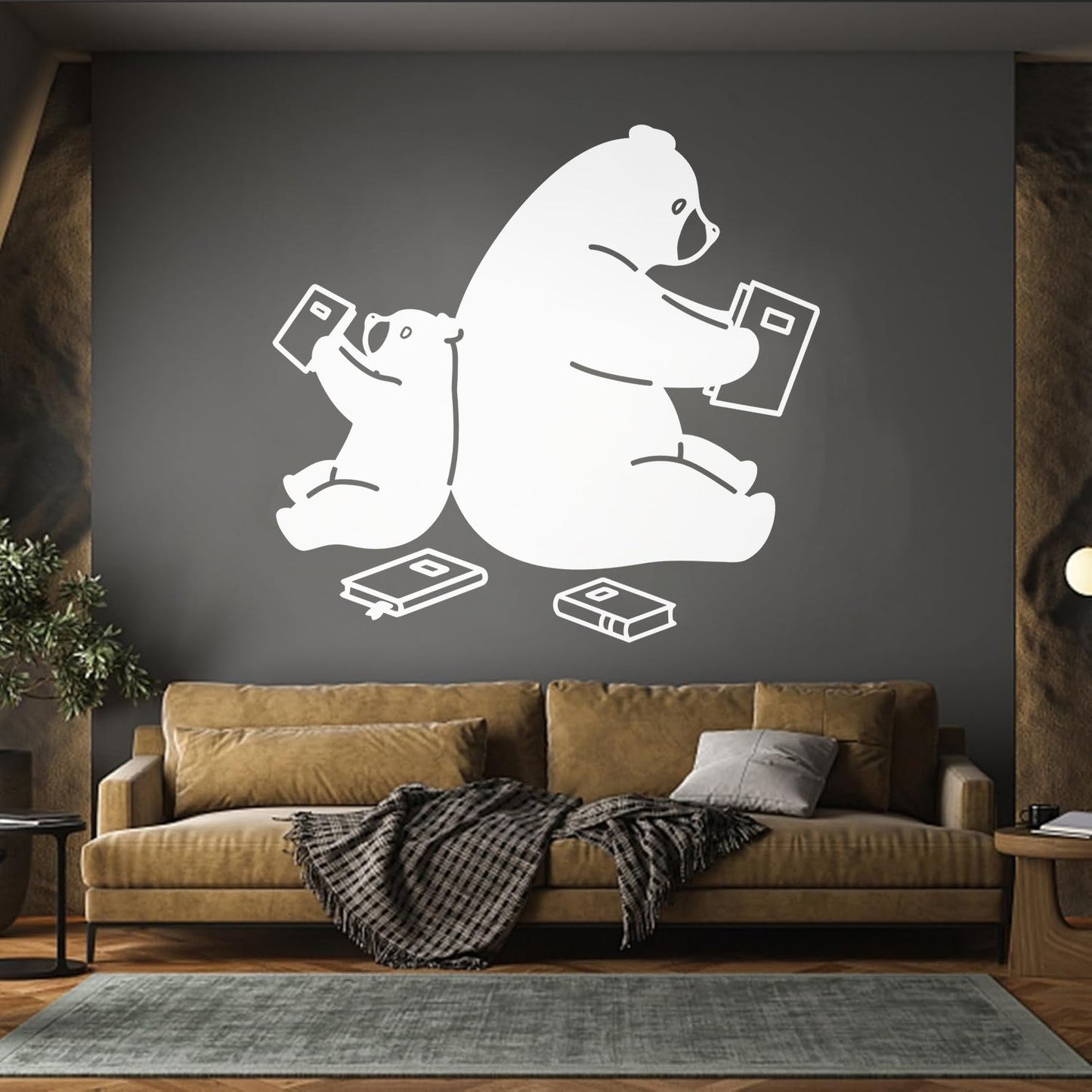 Cartoon Animals Bears Reading Books Engraving Decals Waterproof