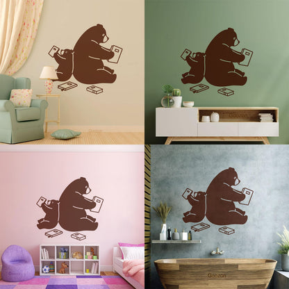 Cartoon Animals Bears Reading Books Engraving Decals Waterproof