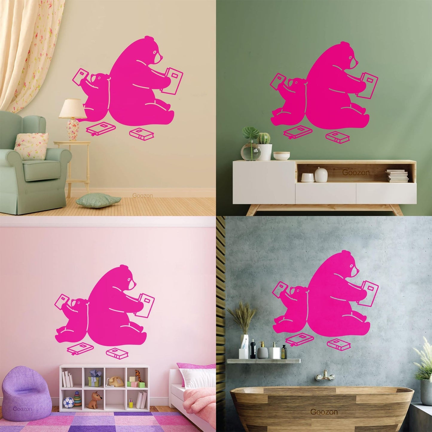 Cartoon Animals Bears Reading Books Engraving Decals Waterproof