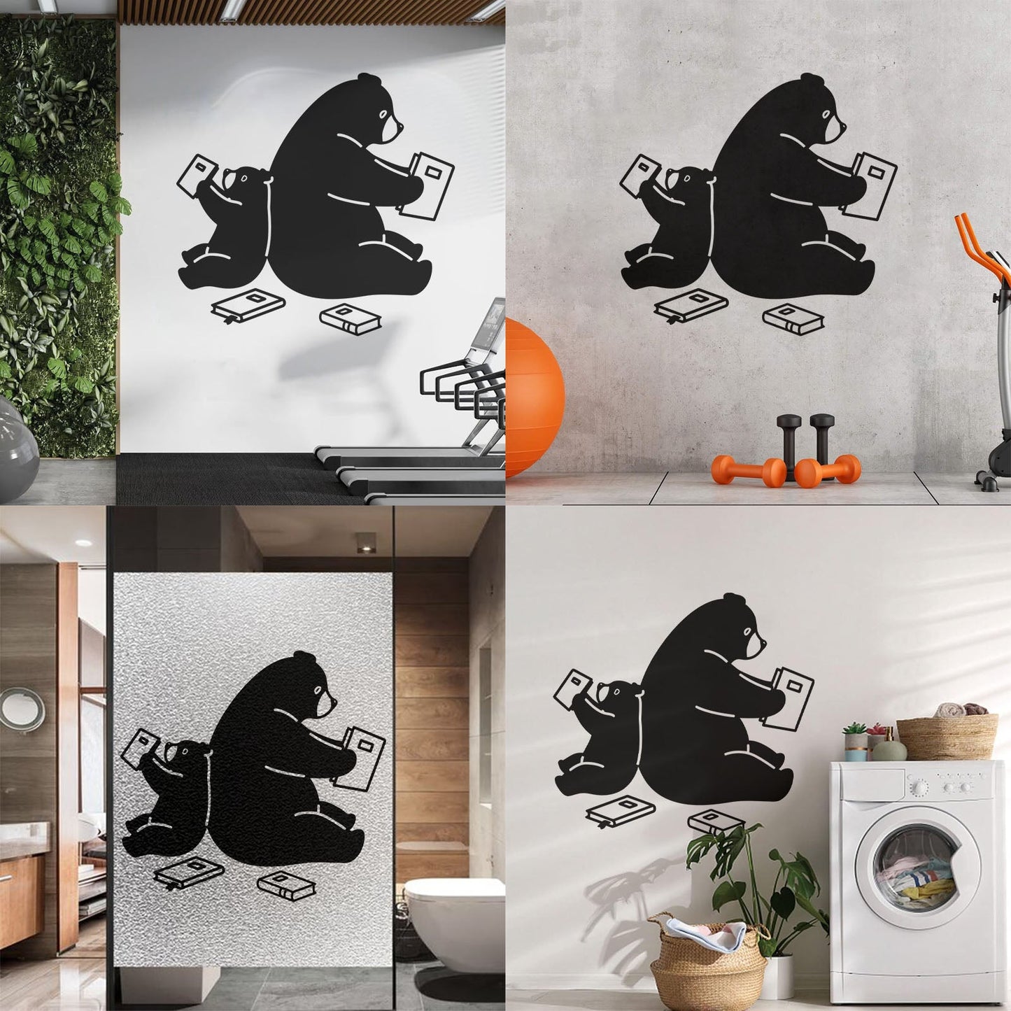 Cartoon Animals Bears Reading Books Engraving Decals Waterproof