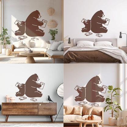 Cartoon Animals Bears Reading Books Engraving Decals Waterproof