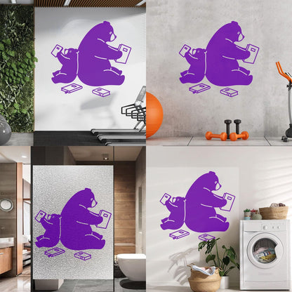 Cartoon Animals Bears Reading Books Engraving Decals Waterproof