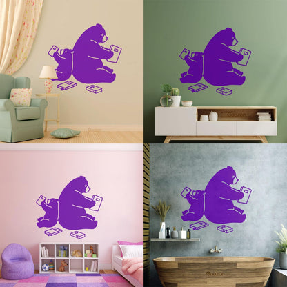 Cartoon Animals Bears Reading Books Engraving Decals Waterproof