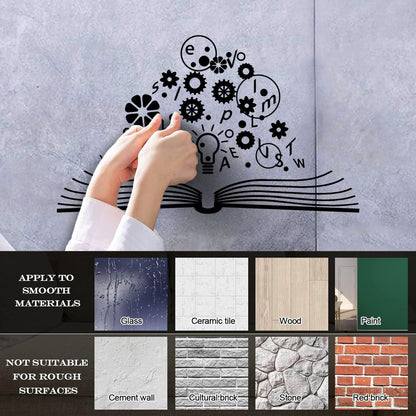 Wall Decals School Brain Science Open Book Lamp Gears Physics Car Body Decoration