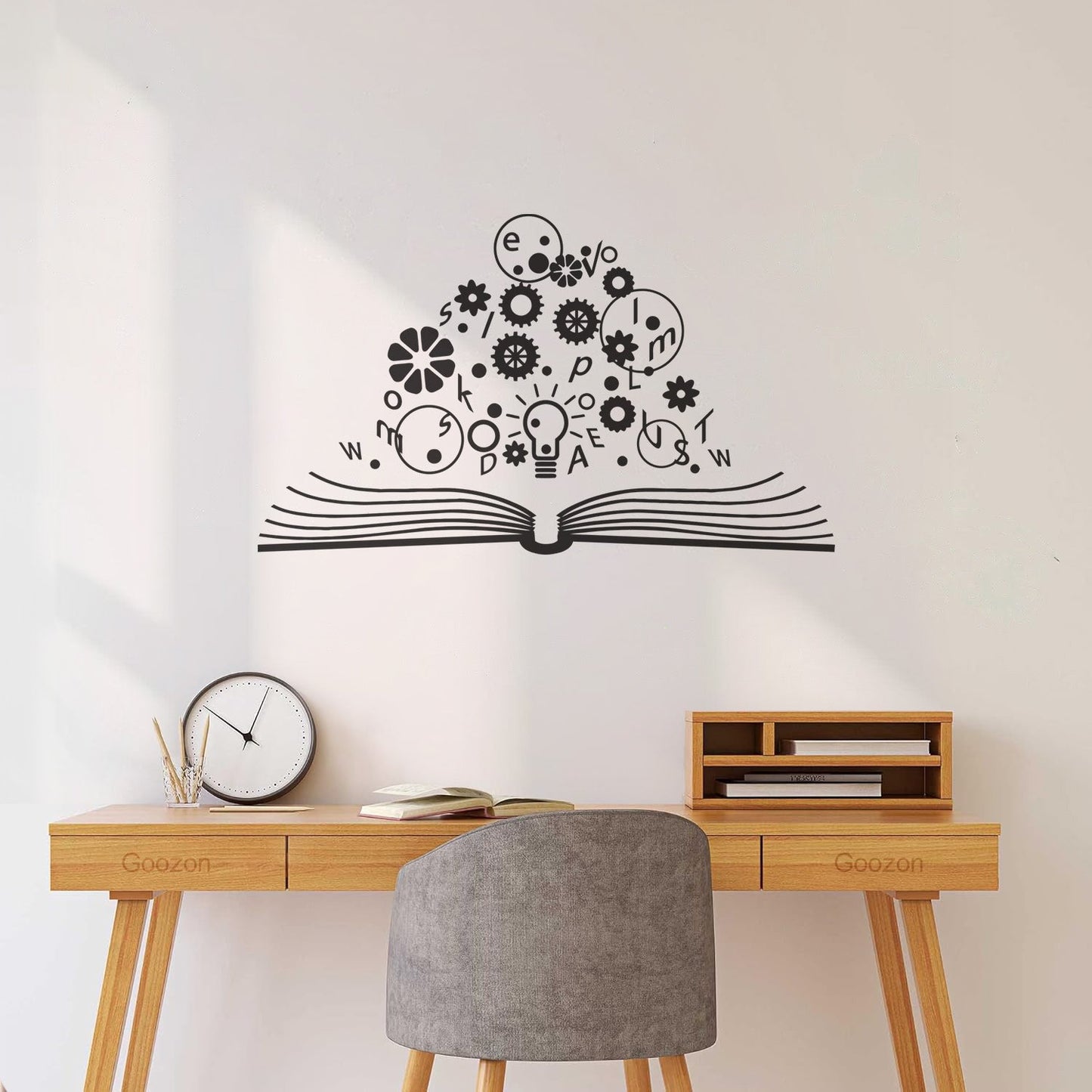 Wall Decals School Brain Science Open Book Lamp Gears Physics Car Body Decoration