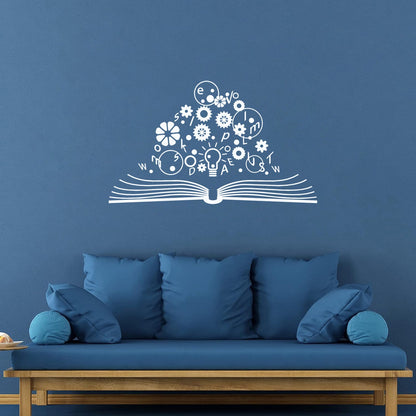 Wall Decals School Brain Science Open Book Lamp Gears Physics Car Body Decoration