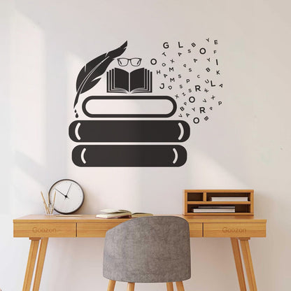 Vinyl Art Sticker Symbol Of Knowledge Books Glasses Pen Writing Library Equipped With Transfer Film Kit