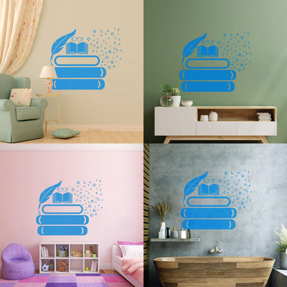 Vinyl Art Sticker Symbol Of Knowledge Books Glasses Pen Writing Library Equipped With Transfer Film Kit