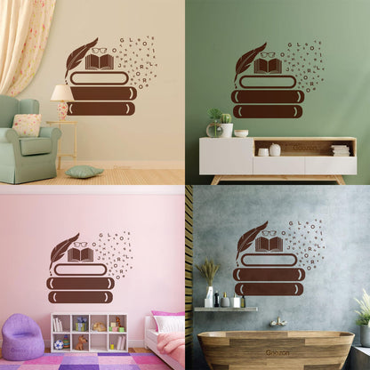 Vinyl Art Sticker Symbol Of Knowledge Books Glasses Pen Writing Library Equipped With Transfer Film Kit