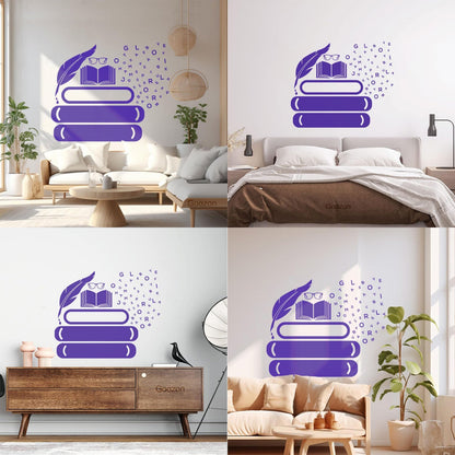 Vinyl Art Sticker Symbol Of Knowledge Books Glasses Pen Writing Library Equipped With Transfer Film Kit
