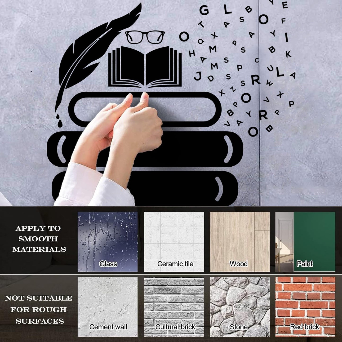 Vinyl Art Sticker Symbol Of Knowledge Books Glasses Pen Writing Library Equipped With Transfer Film Kit