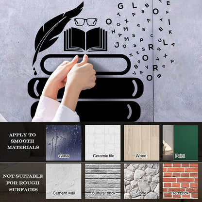 Vinyl Art Sticker Symbol Of Knowledge Books Glasses Pen Writing Library Equipped With Transfer Film Kit