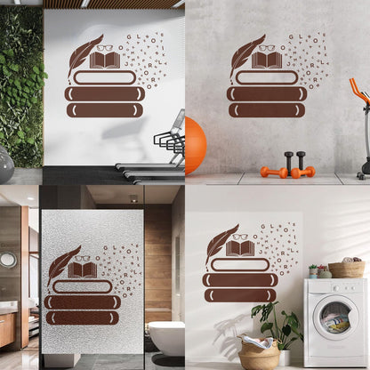 Vinyl Art Sticker Symbol Of Knowledge Books Glasses Pen Writing Library Equipped With Transfer Film Kit