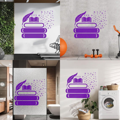 Vinyl Art Sticker Symbol Of Knowledge Books Glasses Pen Writing Library Equipped With Transfer Film Kit