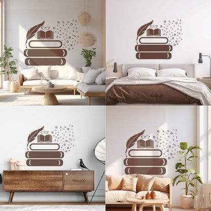 Vinyl Art Sticker Symbol Of Knowledge Books Glasses Pen Writing Library Equipped With Transfer Film Kit