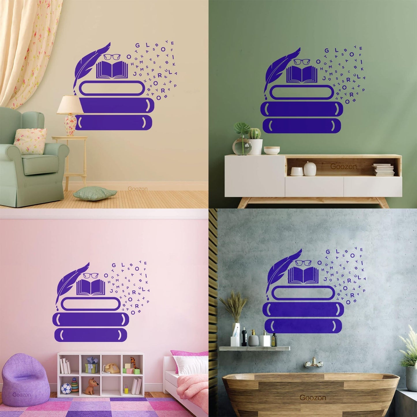 Vinyl Art Sticker Symbol Of Knowledge Books Glasses Pen Writing Library Equipped With Transfer Film Kit