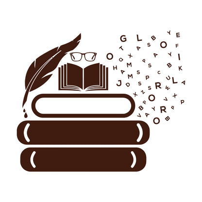 Vinyl Art Sticker Symbol Of Knowledge Books Glasses Pen Writing Library Equipped With Transfer Film Kit