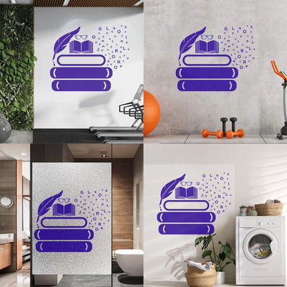 Vinyl Art Sticker Symbol Of Knowledge Books Glasses Pen Writing Library Equipped With Transfer Film Kit