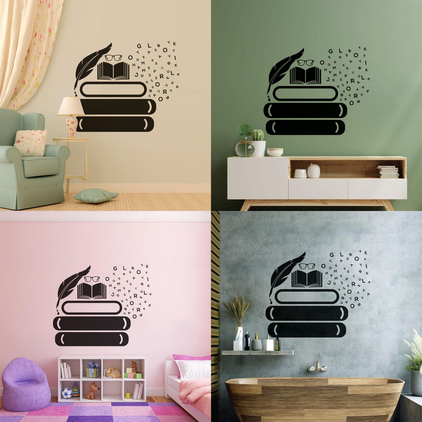 Vinyl Art Sticker Symbol Of Knowledge Books Glasses Pen Writing Library Equipped With Transfer Film Kit