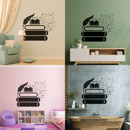 Vinyl Art Sticker Symbol Of Knowledge Books Glasses Pen Writing Library Equipped With Transfer Film Kit