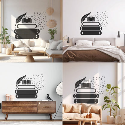 Vinyl Art Sticker Symbol Of Knowledge Books Glasses Pen Writing Library Equipped With Transfer Film Kit