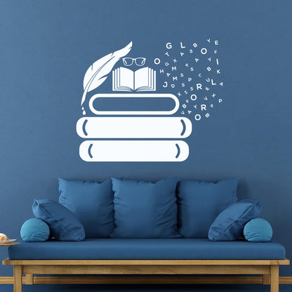 Vinyl Art Sticker Symbol Of Knowledge Books Glasses Pen Writing Library Equipped With Transfer Film Kit