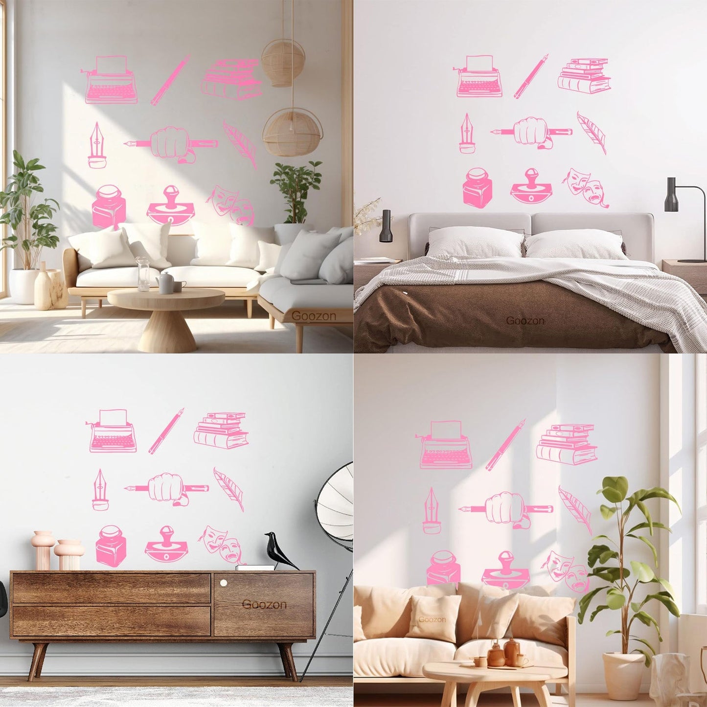 Wall Decals Paster Paper Typewriter Writer Journalist Books Theatrical Masks It Won'T Fall Off