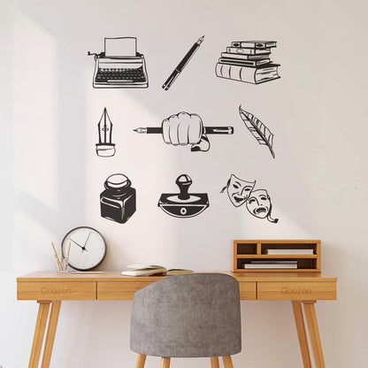 Wall Decals Paster Paper Typewriter Writer Journalist Books Theatrical Masks It Won'T Fall Off