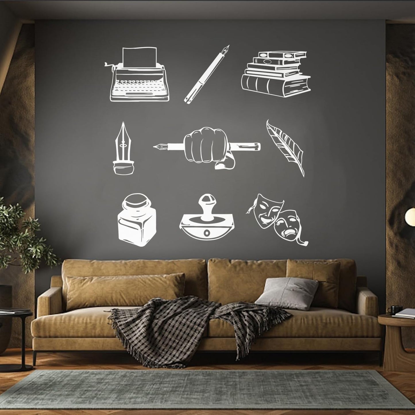 Wall Decals Paster Paper Typewriter Writer Journalist Books Theatrical Masks It Won'T Fall Off