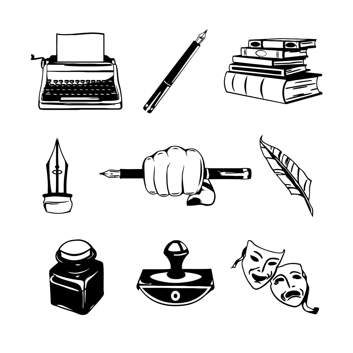 Wall Decals Paster Paper Typewriter Writer Journalist Books Theatrical Masks It Won'T Fall Off