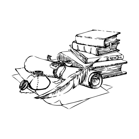 Fine Carving Decals Ancient Books Inkwell Pen Scroll Paper Removable Without Leaving Glue