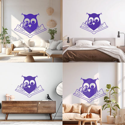 Vinyl Art Sticker Smart Owl Scholar Reading Book Kids Store Decoration