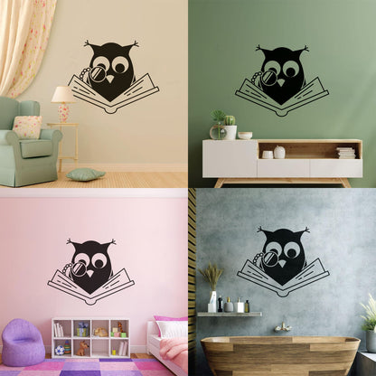 Vinyl Art Sticker Smart Owl Scholar Reading Book Kids Store Decoration