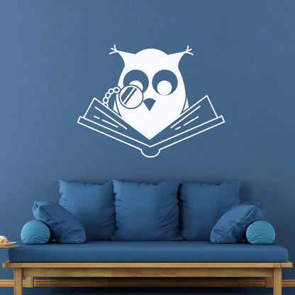 Vinyl Art Sticker Smart Owl Scholar Reading Book Kids Store Decoration