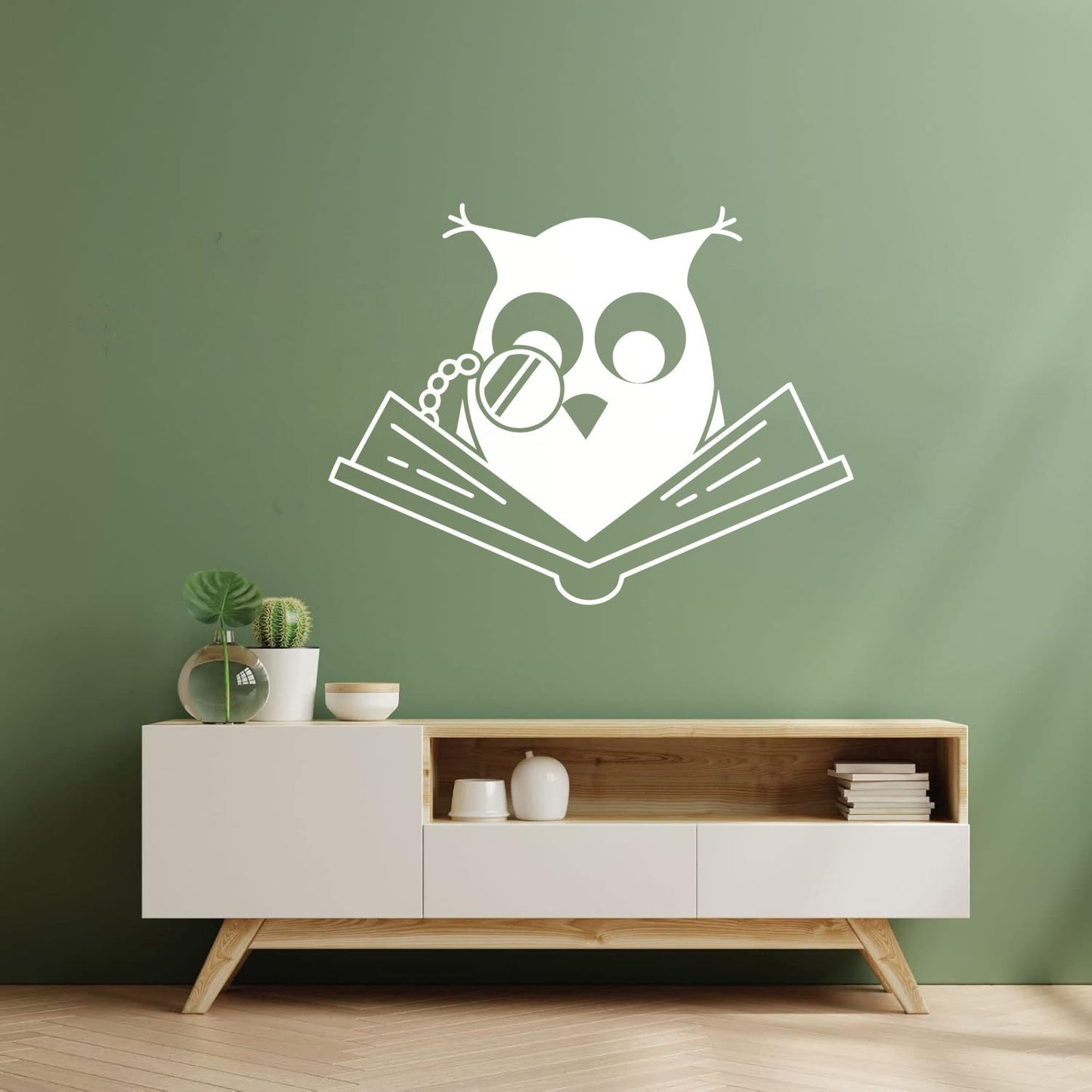 Vinyl Art Sticker Smart Owl Scholar Reading Book Kids Store Decoration