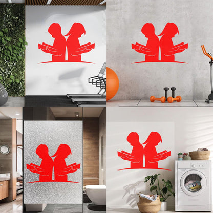 Kids With Books Book Shop Children Boy And Girl Knowledge Library Wall Decals Paster Paper Multi Color Selection