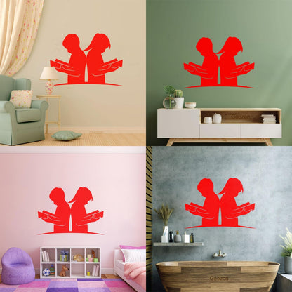 Kids With Books Book Shop Children Boy And Girl Knowledge Library Wall Decals Paster Paper Multi Color Selection