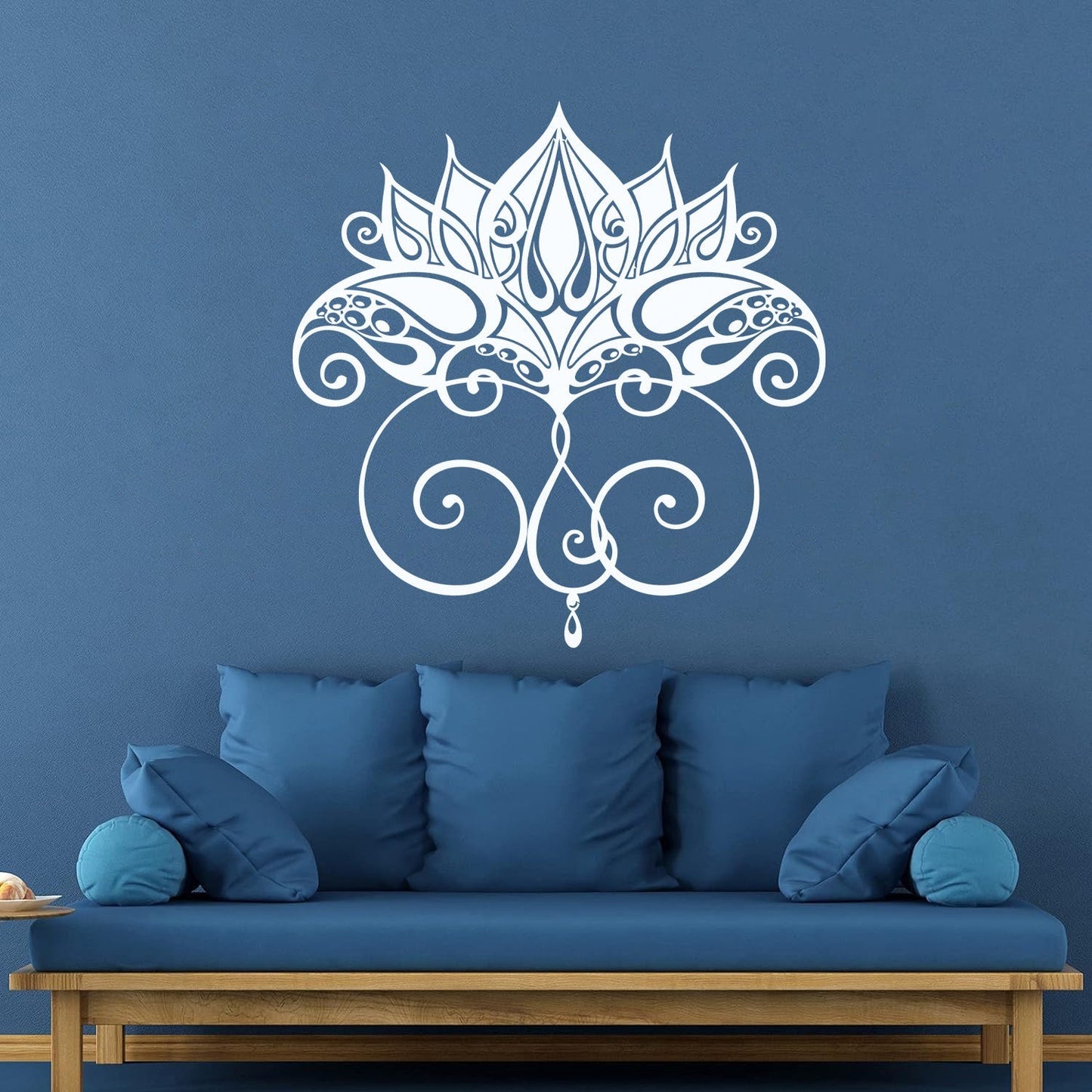 Vinyl Wall Stickers Black Lotus Shape Symbol Ornamental Floral Equipped With Transfer Film Kit