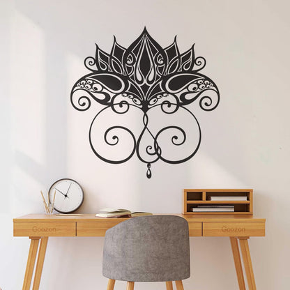 Vinyl Wall Stickers Black Lotus Shape Symbol Ornamental Floral Equipped With Transfer Film Kit