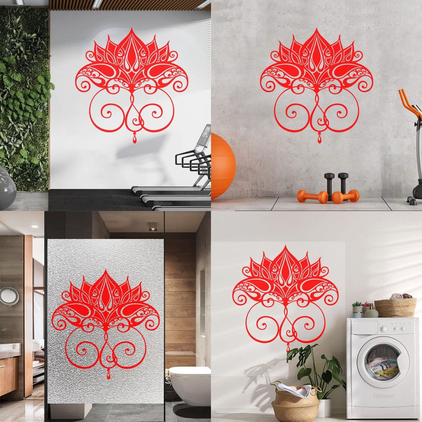 Vinyl Wall Stickers Black Lotus Shape Symbol Ornamental Floral Equipped With Transfer Film Kit
