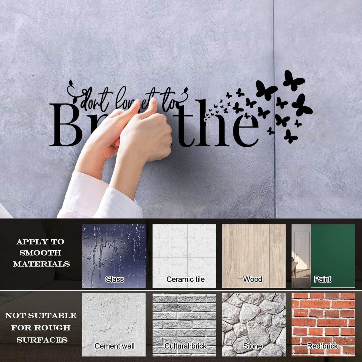 Wall Decals Just Breathe Inspiring Quote Butterflies Meditation Room Easy Installation