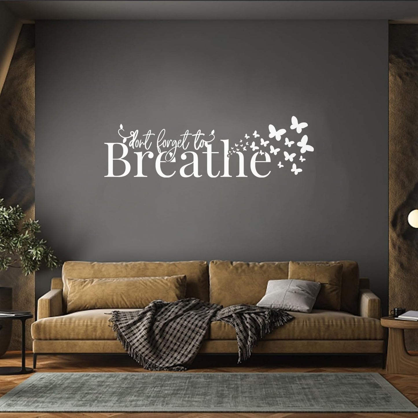 Wall Decals Just Breathe Inspiring Quote Butterflies Meditation Room Easy Installation
