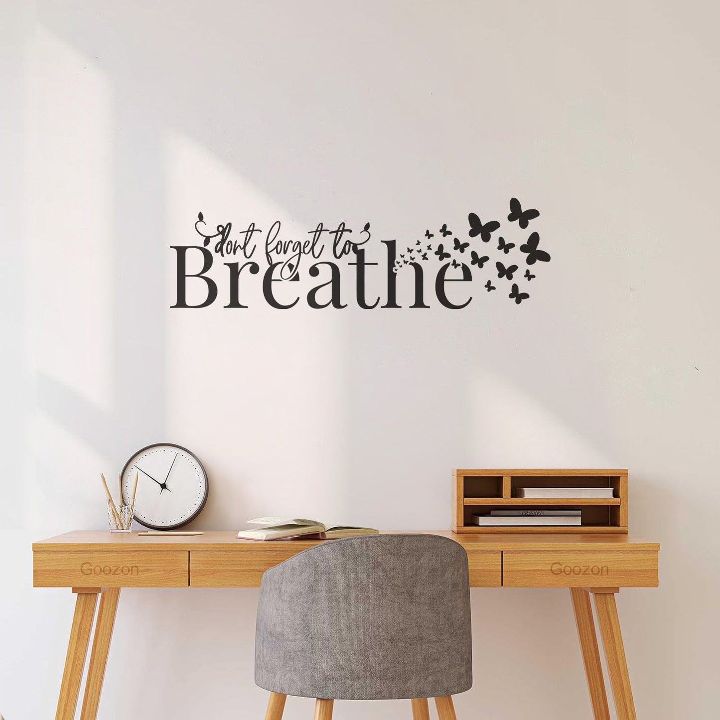 Wall Decals Just Breathe Inspiring Quote Butterflies Meditation Room Easy Installation