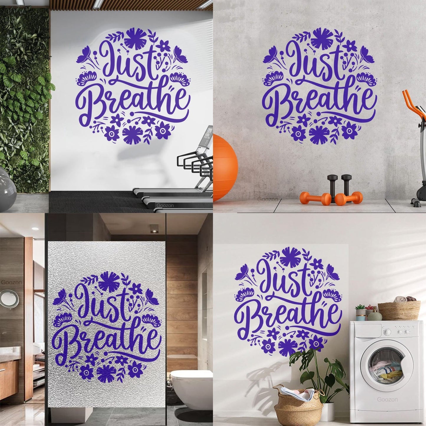 Vinyl Wall Decals Just Breathe Text Lettering Floral Ornament Art Mural Painting