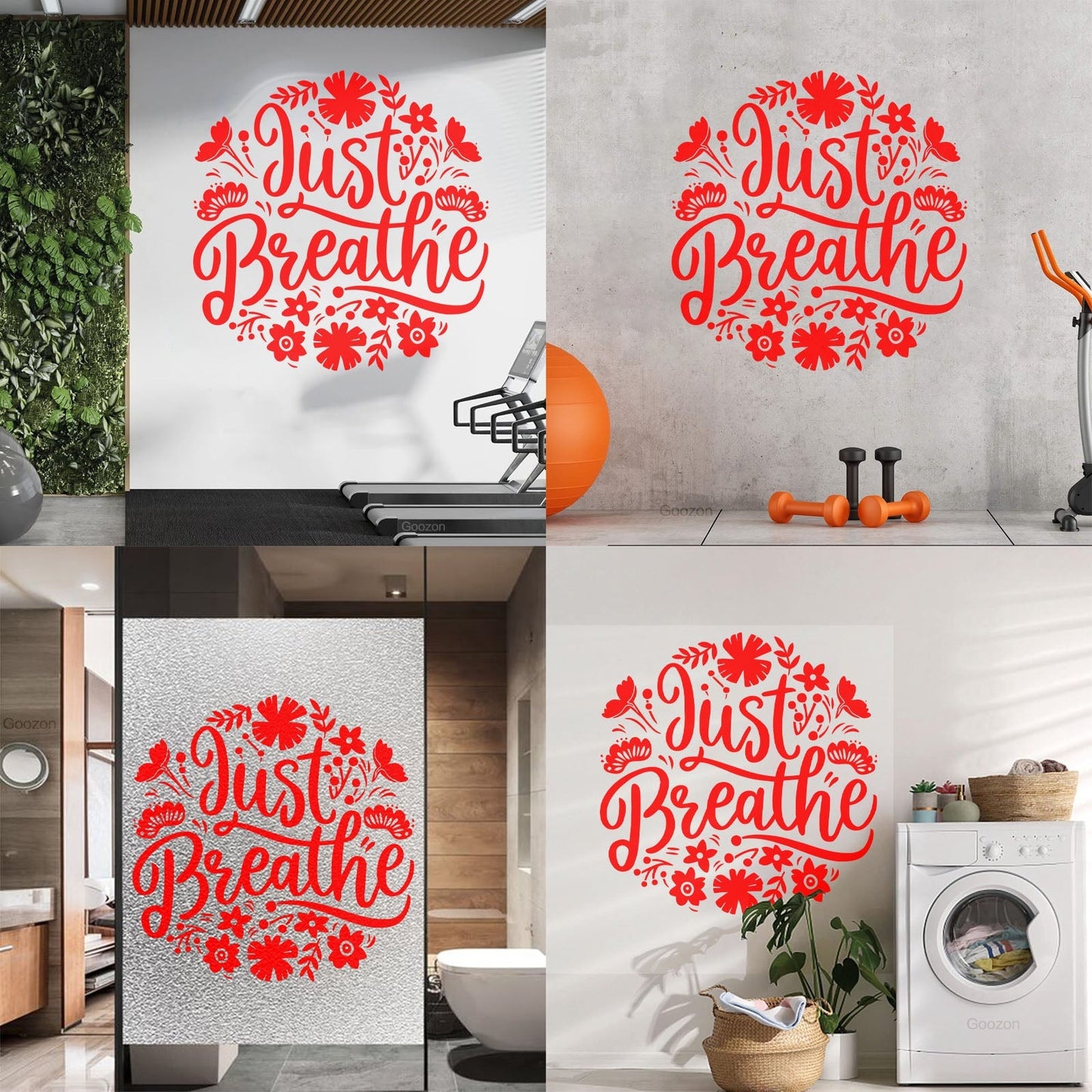 Vinyl Wall Decals Just Breathe Text Lettering Floral Ornament Art Mural Painting