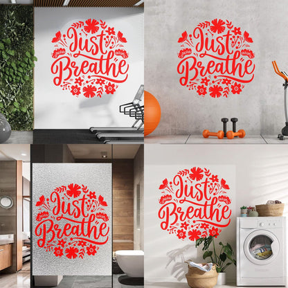 Vinyl Wall Decals Just Breathe Text Lettering Floral Ornament Art Mural Painting
